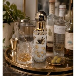 Vintage Libbey Seltzer Bottle Gold Bird Leaf Brass Pump MCM Decor 1960s